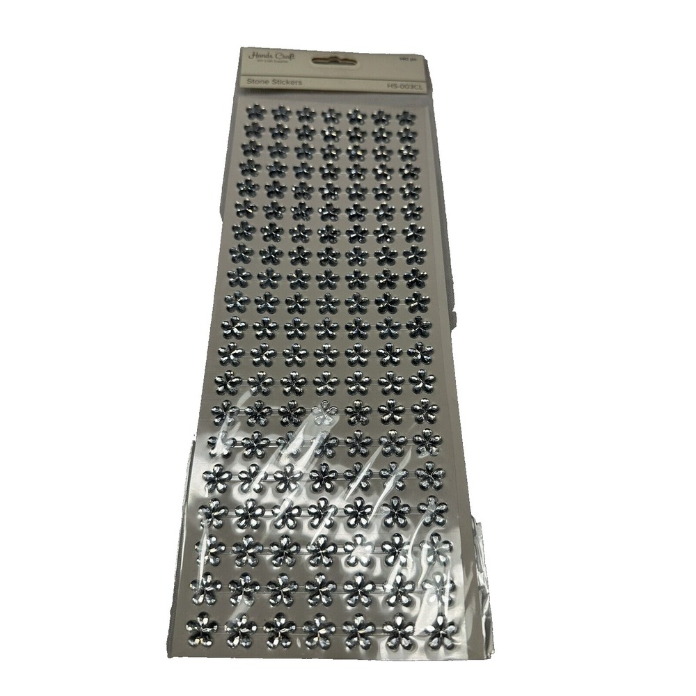 GEM‎ STICKERS RHINESTONES hand crafts 140 count CLEAR SILVER FLOWERS